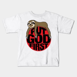 Sloth Put God First Kids T-Shirt